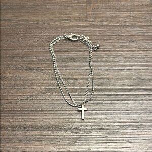Silver double strand adjustable cross bracelet